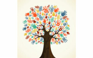 Tree with multi-coloured hands as trees - diversity